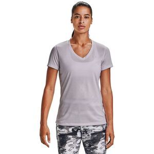 Womens Under Armour Lilac Heathered Tech Twist V-Neck Short Sleeve Shirt - Sz XS